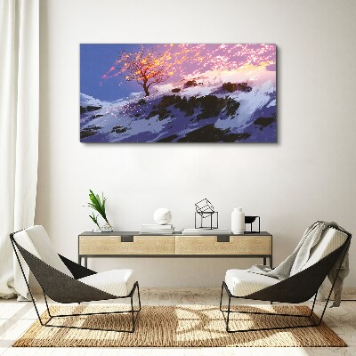 Foto auf leinwand Winterlandschaft mit brennendem Baum