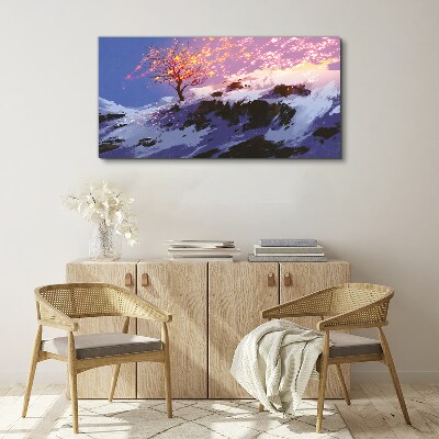 Foto auf leinwand Winterlandschaft mit brennendem Baum
