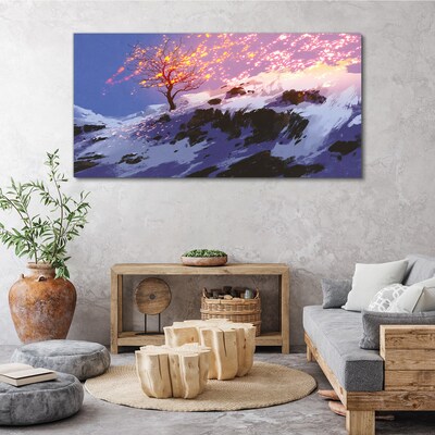 Foto auf leinwand Winterlandschaft mit brennendem Baum