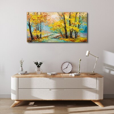 Foto auf leinwand Goldener Herbst an einem ruhigen Fluss