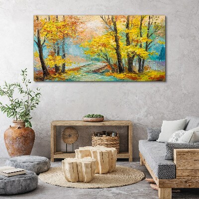 Foto auf leinwand Goldener Herbst an einem ruhigen Fluss