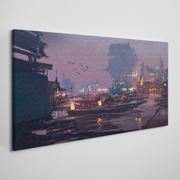 Foto auf leinwand Sonnenuntergang über dem Hafen