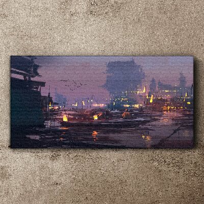 Foto auf leinwand Sonnenuntergang über dem Hafen