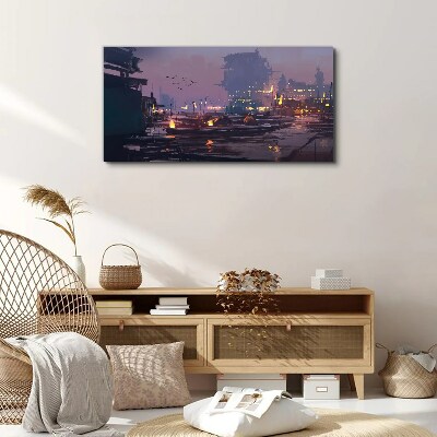 Foto auf leinwand Sonnenuntergang über dem Hafen
