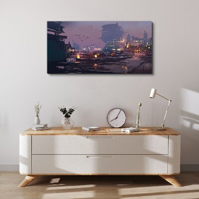Foto auf leinwand Sonnenuntergang über dem Hafen