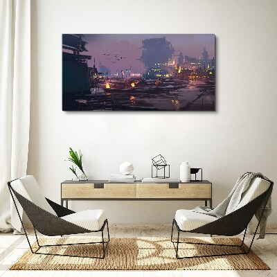 Foto auf leinwand Sonnenuntergang über dem Hafen