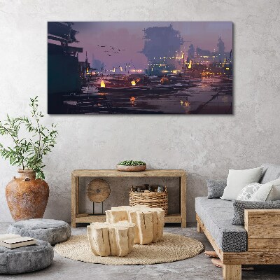 Foto auf leinwand Sonnenuntergang über dem Hafen