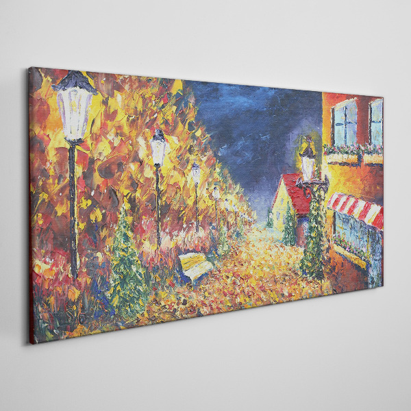 Foto auf leinwand Goldene Allee im Schein der Laternen