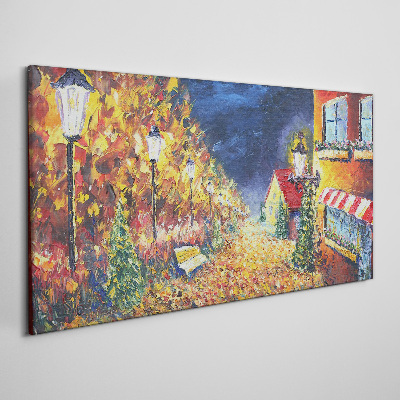Foto auf leinwand Goldene Allee im Schein der Laternen