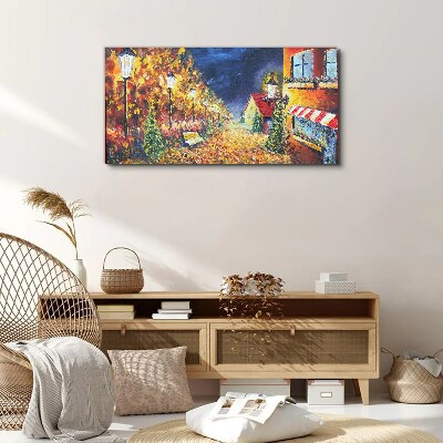 Foto auf leinwand Goldene Allee im Schein der Laternen