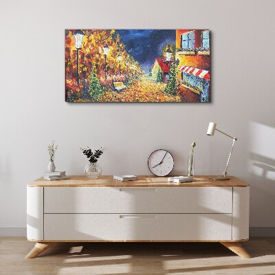 Foto auf leinwand Goldene Allee im Schein der Laternen