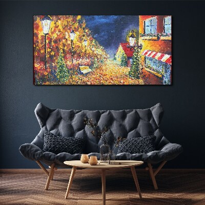 Foto auf leinwand Goldene Allee im Schein der Laternen