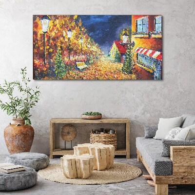 Foto auf leinwand Goldene Allee im Schein der Laternen