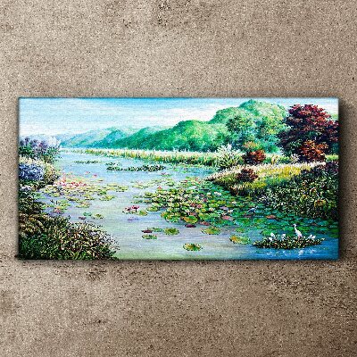 Foto leinwand Flussbäume Blumen Hügel