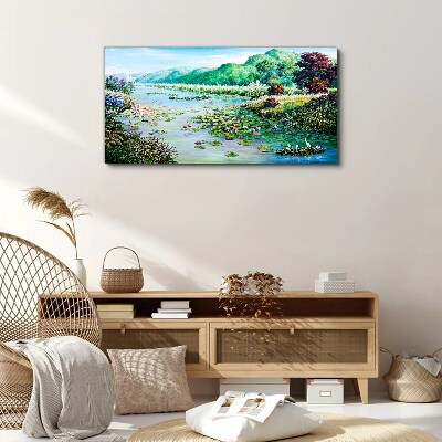 Foto leinwand Landschaft mit Seerosen