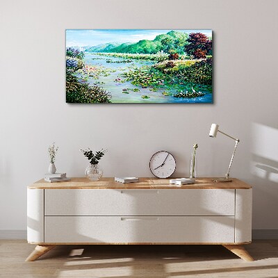 Foto leinwand Landschaft mit Seerosen