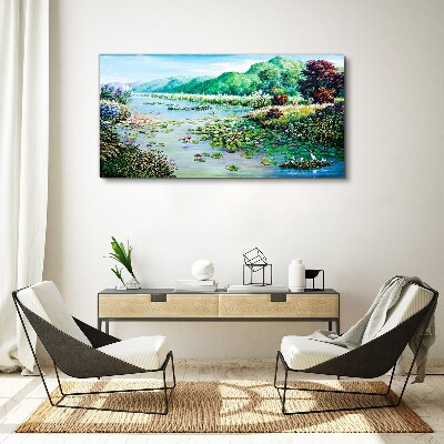 Foto leinwand Landschaft mit Seerosen
