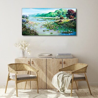 Foto leinwand Landschaft mit Seerosen
