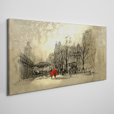 Foto auf leinwand Roter Mantel im Stadtbild