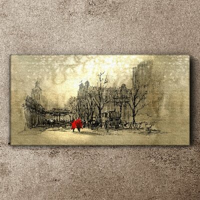 Foto auf leinwand Roter Mantel im Stadtbild