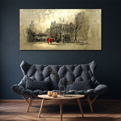 Foto auf leinwand Roter Mantel im Stadtbild