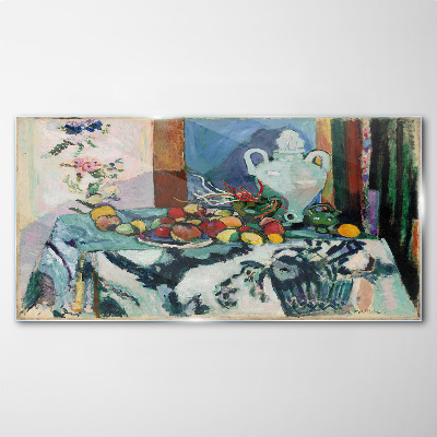 Glasbild Stillleben mit Früchten und einer Vase