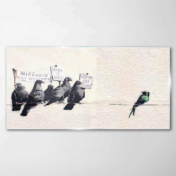 Glasbild Protestierende Vögel Banksy