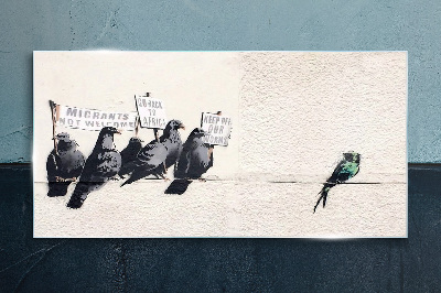 Glasbild Protestierende Vögel Banksy