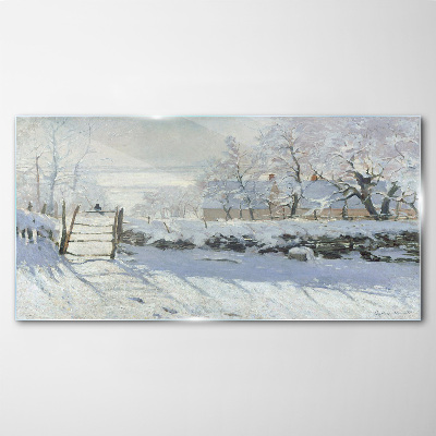 Glasbild Winterlandschaft mit Tor