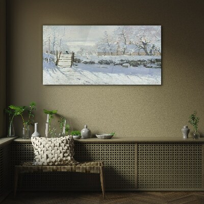 Glasbild Winterlandschaft mit Tor
