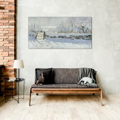 Glasbild Winterlandschaft mit Tor
