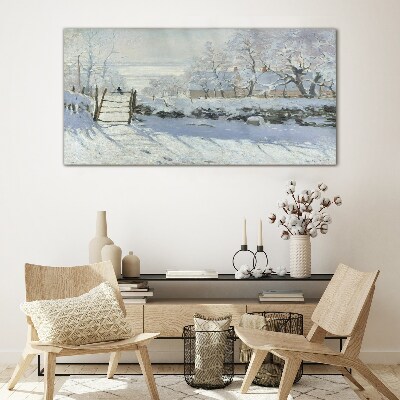 Glasbild Winterlandschaft mit Tor