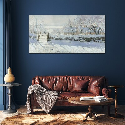 Glasbild Winterlandschaft mit Tor