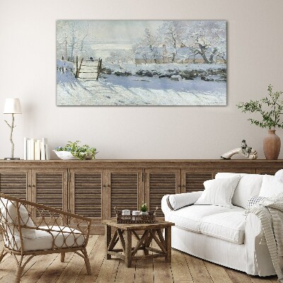 Glasbild Winterlandschaft mit Tor
