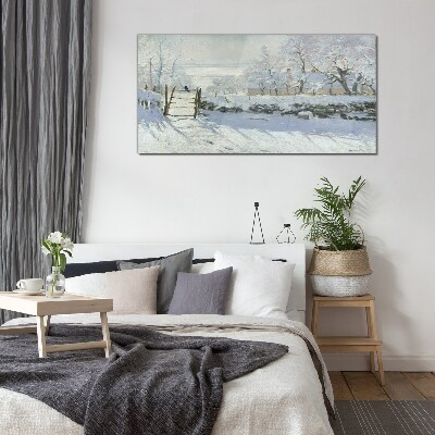 Glasbild Winterlandschaft mit Tor