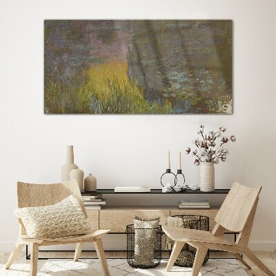 Glasbild Seerosen Sonne Monet