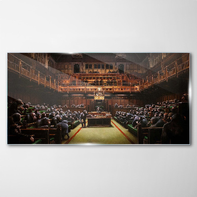 Bild auf glas Versammlung der Affen im Parlament