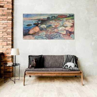 Glasbild Küstenlandschaft mit Steinen