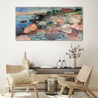 Glasbild Küstenlandschaft mit Steinen