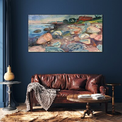 Glasbild Küstenlandschaft mit Steinen