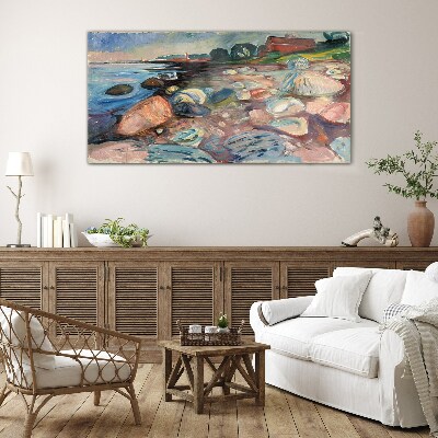 Glasbild Küstenlandschaft mit Steinen