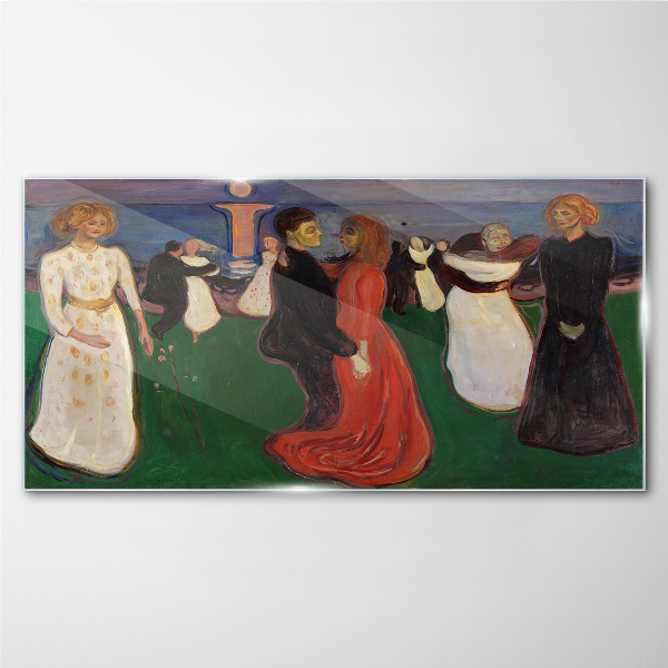 Glasbild Tanzende Figuren auf grünem Hintergrund