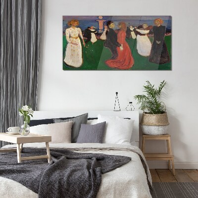 Glasbild Tanzende Figuren auf grünem Hintergrund