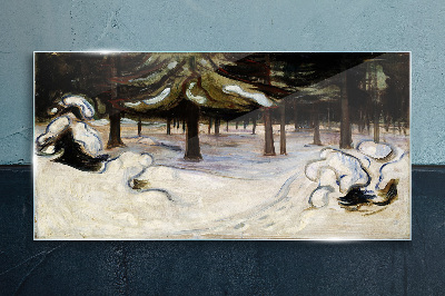 Glasbild Winterlandschaft mit Bäumen