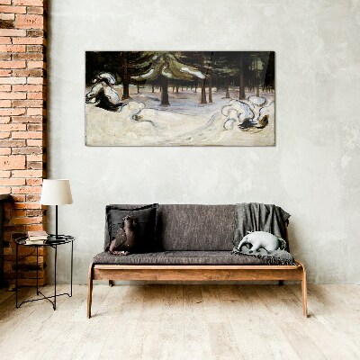 Glasbild Winterlandschaft mit Bäumen