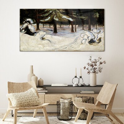 Glasbild Winterlandschaft mit Bäumen