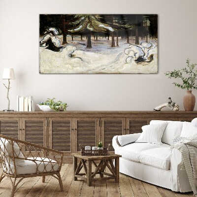 Glasbild Winterlandschaft mit Bäumen