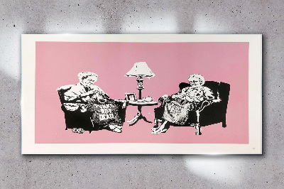 Glasbild Moderne Oma Banksy