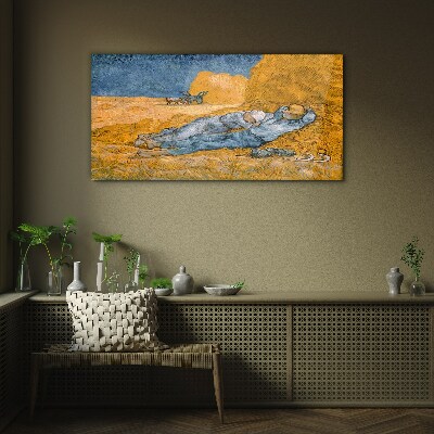 Glasbild Ruhen zwischen den goldenen Feldern