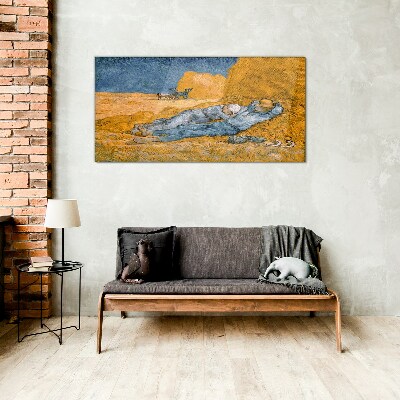 Glasbild Ruhen zwischen den goldenen Feldern